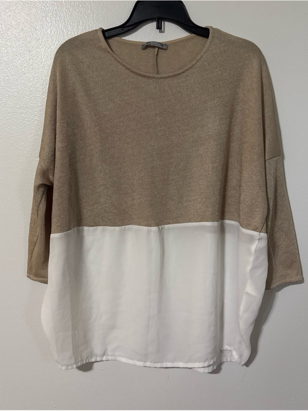 Zara Beige and White Colorblock Layered Tunic